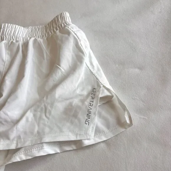 White Athletic Training Shorts with built-in spandex shorts, Size Small, White - Picture 3 of 5
